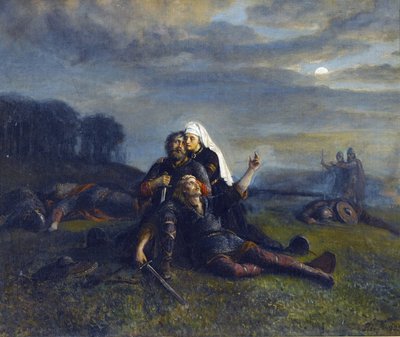 Stiklestad Savaşı (29 Temmuz 1030) - Savaştan Sonra - Peter Nicolai Arbo (1831-1892), - Tuval üzerine yağlı boya, 51x61.5 - Özel Koleksiyon by Peter Nicolai Arbo