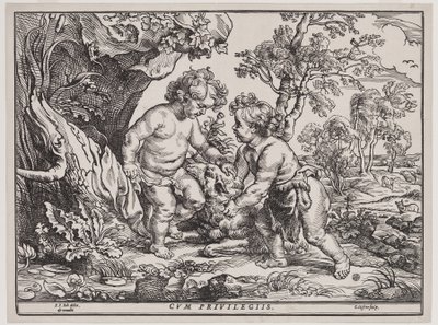 Bebek İsa ve Aziz John Kuzuyla Oynarken, gravür Christoffel Jegher (1596-1653), 1632'den sonra (tahta baskı) by Peter Paul (after) Rubens