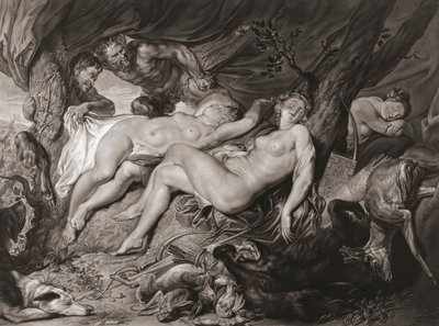 Uyuyan Diana ve perileri satirler tarafından gözetleniyor. (Yazdır) by Peter Paul (after) Rubens
