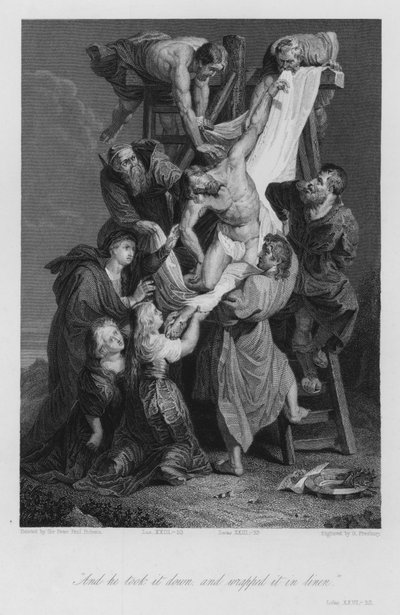 Haçtan İniş, Luka XXIII, 53 (gravür) by Peter Paul (after) Rubens