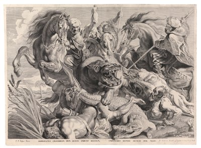 Su aygırı ve timsah avı (gravür) by Peter Paul (after) Rubens