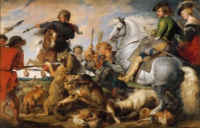 Kurt ve Tilki Avı, c.1616 (tuval üzerine yağlı boya) by Peter Paul (and studio) Rubens