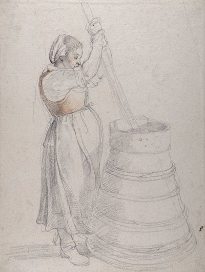 Tereyağı çalkalayan Köylü Kızı (beyaz kağıt üzerine kalemle siyah ve kırmızı tebeşir) by Peter Paul Rubens