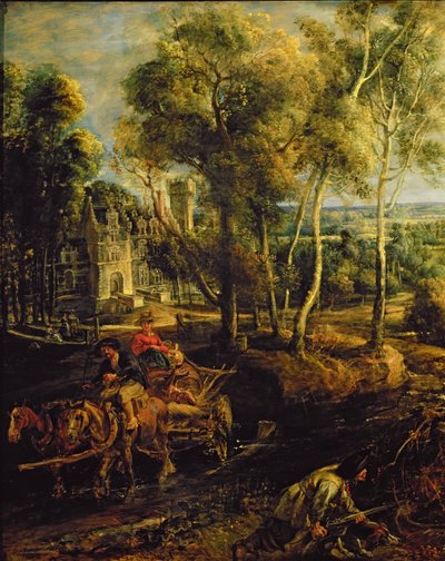 An Autumn Landscape with a view of Het Steen in the Early Morning, c.1636 oil on panel detail of 211075 by Peter Paul Rubens
