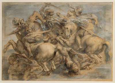 Anghiari Savaşı (kahverengi mürekkep, siyah taş, fırça, kalem, guaj ve kurşun beyazı ile vurgulanmış) by Peter Paul Rubens