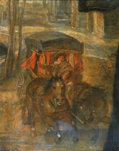 Helene Fourment at arabası ile (ahşap üzerine resim) by Peter Paul Rubens