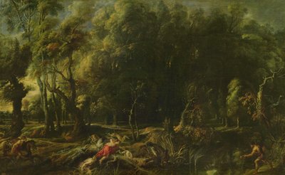 Daha önce Calydonian Domuz Avı ile Manzara by Peter Paul Rubens
