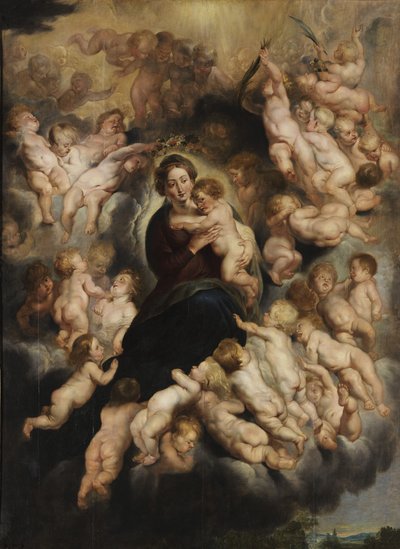 Melekler çelenk içinde çocuklu Maria by Peter Paul Rubens