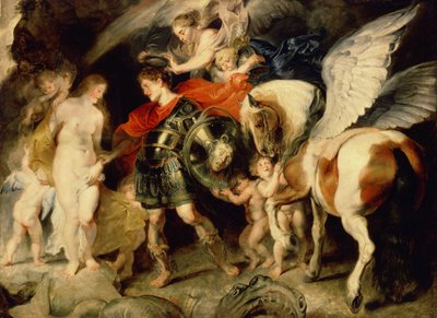 ""Perseus ve Andromeda"" (Perseus ve Andromeda) Andromeda bir kayaya zincirlenmiş olarak Persee tarafından Pagasus eşliğinde teslim edilir. Kalkanında öldürdüğü Medusa