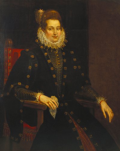 Bir fırfırlı siyah bir elbise içinde dörtte üç uzunlukta oturan bir bayanın portresi by Peter Paul Rubens