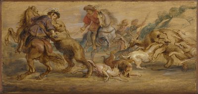 "Ayı Avı" çalışması (Alcázar, Madrid için), c.1639 (tahta üzerine yağlı boya) by Peter Paul Rubens