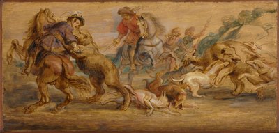 Alcázar için Ayı Avı Çalışması, Madrid, c. 1639. by Peter Paul Rubens