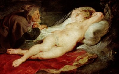 Münzevi ve uyuyan Angelica, 1626-28 (panel) by Peter Paul Rubens