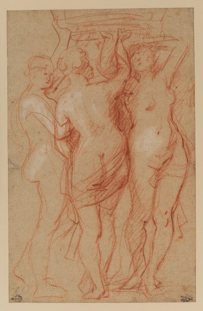 Üç Güzeller, c.1635-40 (kağıt üzerinde kırmızı ve beyaz tebeşir) by Peter Paul Rubens