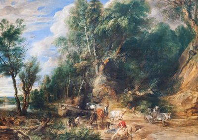 The Watering Place, 1615-22 dolayları (meşe üzerine yağ) by Peter Paul Rubens