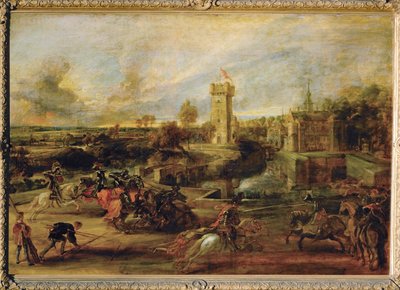 Steen Kalesi hendeği yakınında turnuva (ahşap üzerine resim) by Peter Paul Rubens
