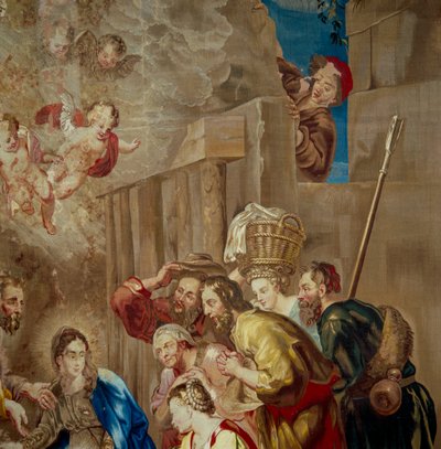 İsa Çocuğuna Tapınma, Flaman okulunun goblenin detayı, c.1600-50 by Peter Paul after Rubens