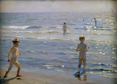 Banyo yapan çocuklar. Güneş ışığı. Skagen by Peder Severin Krøyer