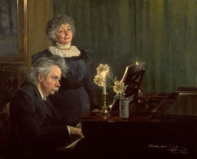 Edvard Grieg eşine piyanoda eşlik ediyor by Peder Severin Krøyer