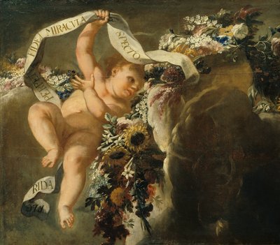 Çiçek iplik ve afiş ile putto by Peter Strudel