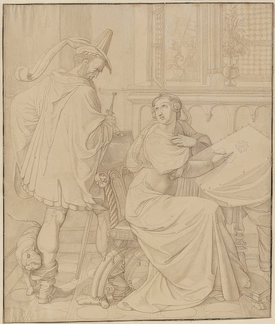 Nibelungen için yedi çizim: 3. Hagens ihaneti. 1812-17 by Peter von Cornelius