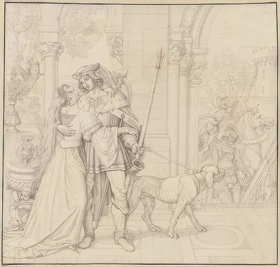 Nibelunglar üzerinde yedi çizim: 4. Siegfried av için hazırlandı. 1812-17 by Peter von Cornelius