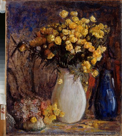 Nenuphars dans un vase blanc (Beyaz bir sürahi içinde nilüferler) - Tablo Pyotr Ivanovich Petrovichev (Pyotr Petrovichev) (1874-1947), tuval üzerine yağlıboya - 19.-20. yüzyılın sonlarında Rus sanatı, modernizm - Devlet V Surikov Sanat Müzesi, Krasnoyarsk  by Petr Ivanovic Petrovichev