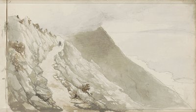 Kayalık bir sahil boyunca bir yolda rakamlar by Petrus Johannes Schotel