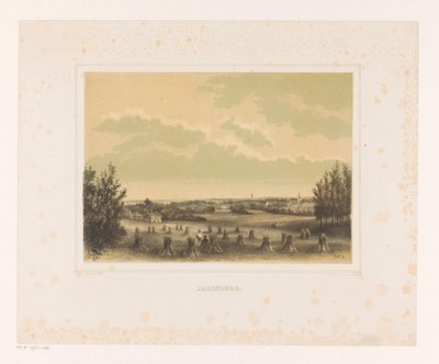 Larenberg Larenberg malikanesinde buğday demetleri olan bir çayırın görünümü (nesnedeki başlık) by Petrus Josephus Lutgers