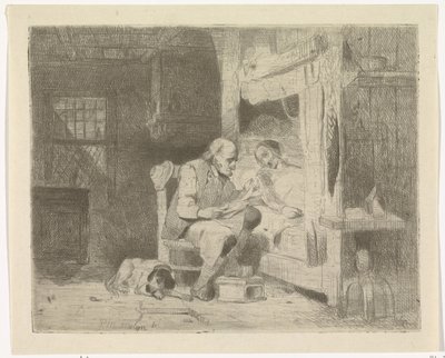 Yaşlı adam karısına kitap okuyor by Petrus Marius Molijn