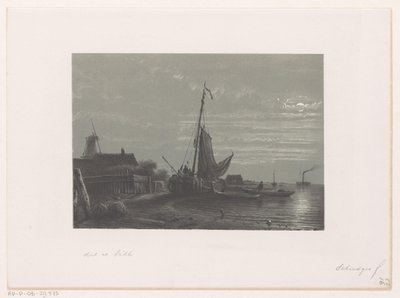 Ay ışığında kuru karada yelkenli gemi by Petrus Paulus Schiedges (I)