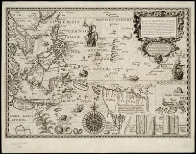 Moluccas Adaları, dünyaya gönderdikleri muazzam baharat bolluğu ile ünlüdür… by Petrus Plancius