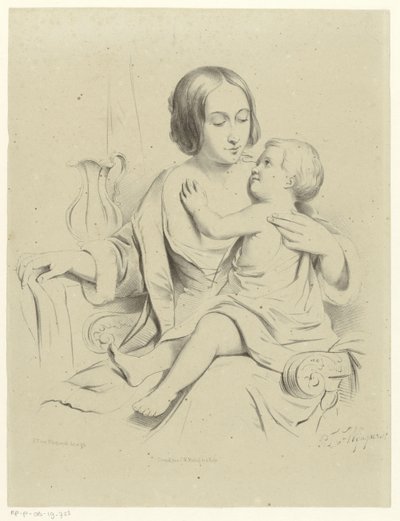 Kucağında çocuğu olan anne by Petrus Theodorus van Wijngaerdt