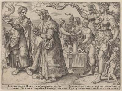Onur, İhtişam, Parasiti, Fama (Zenginliğin Aldatıcı Etkileri) by Philip Galle, after Maerten van Heemskerck