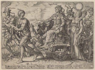Tehlike, Panik, Hırsızlık, Para Kraliçesi, Budalalık, Kıskançlık (Zenginliğe Eşlik Eden Tehlikeler ve Olaylar) by Philip Galle, after Maerten van Heemskerck