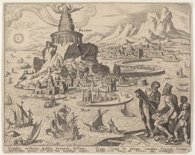 Pharos (İskenderiye Deniz Feneri) by Philip Galle, after Maerten van Heemskerck