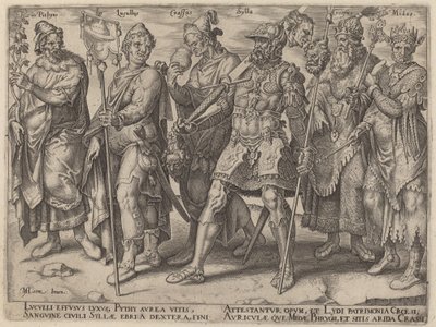 Pythius, Lucullus, Crassus, Sylla, Croesus, Midas (Antik Çağdan Ünlü Zenginlik Örnekleri) by Philip Galle, after Maerten van Heemskerck