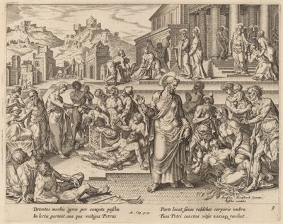 Aziz Peter gölgesiyle hastaları iyileştiriyor by Philip Galle after Maerten van Heemskerck