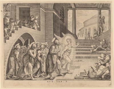 Bir Melek Tarafından Hapishaneden Teslim Edilen Havariler by Philip Galle after Maerten van Heemskerck