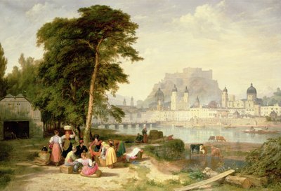 Salzburg Şehri, Kayanın Üzerindeki Başpiskopos Sarayı by Philip Hutchins Rogers