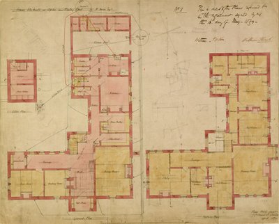 Red House için Planlar, Bexley Heath, 1859 (kağıt üzerinde kalem ve mürekkep ve wc) by Philip Webb
