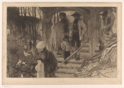 Çiftçiler Baptême à Fribourg'dan bir merdivenden aşağı iniyor (orijinal başlık) by Philip Zilcken (signed by artist)