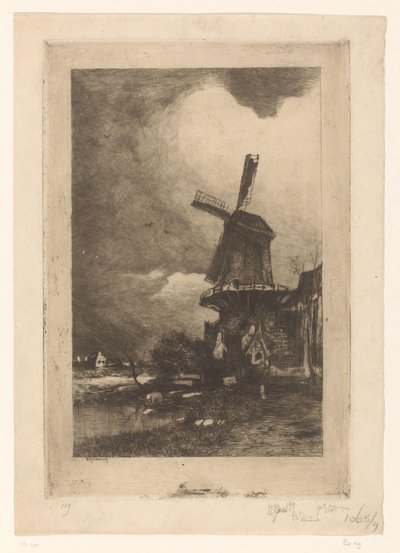 Bir manzarada yel değirmeni Moulin à vent (orijinal başlık) by Philip Zilcken (signed by artist)
