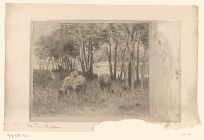 Ağaçlarla dolu bir çayırda koyun ve çoban sürüsü Moutons (orijinal başlık) by Philip Zilcken (signed by artist)