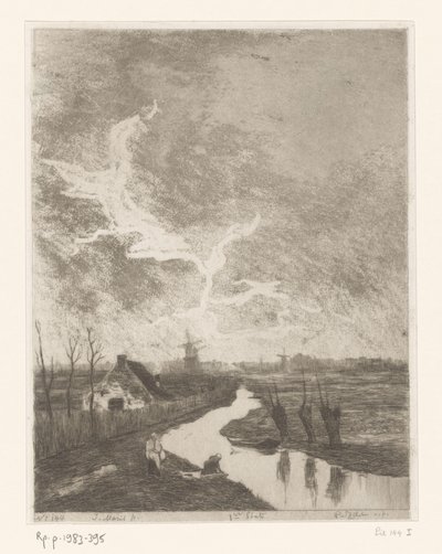 Hendek, çiftlik ve değirmenler ile çayır manzara Environments de La Haye (orijinal başlık) by Philip Zilcken (signed by artist)