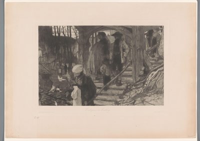 Aileler ahşap bir merdivenden aşağı iniyor Freiburg'da kiliseye gidiyor (nesnedeki başlık) by Philip Zilcken