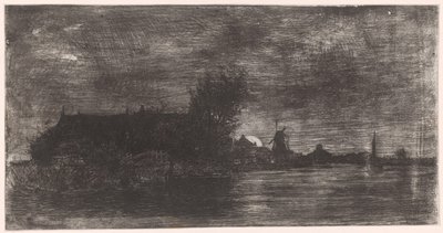 Su üzerinde evler ve değirmen ile manzara Delftshaven (orijinal başlık) by Philip Zilcken