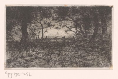 Çitli ve ağaçlı çayır Kranenburg (orijinal başlık) by Philip Zilcken