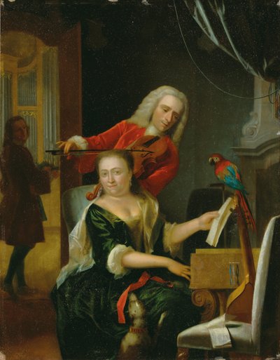 İç mekanda müzik yapan bir beyefendi ve karısının portresi (panelde yağlı boya) by Philip van Dijk
