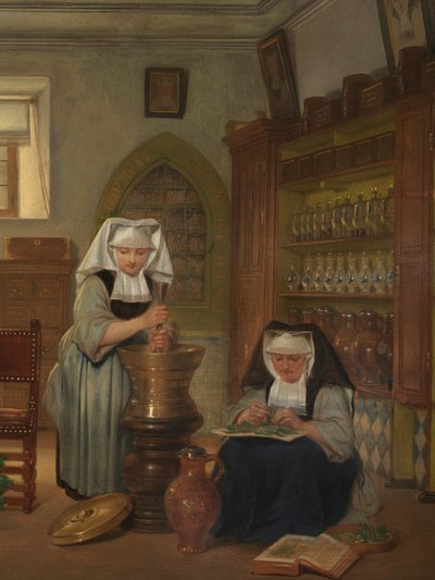 Saint-John's Hastanesindeki Eczanenin Detayı (panel üzeri yağlı boya) by Philipe Jacques van Bree